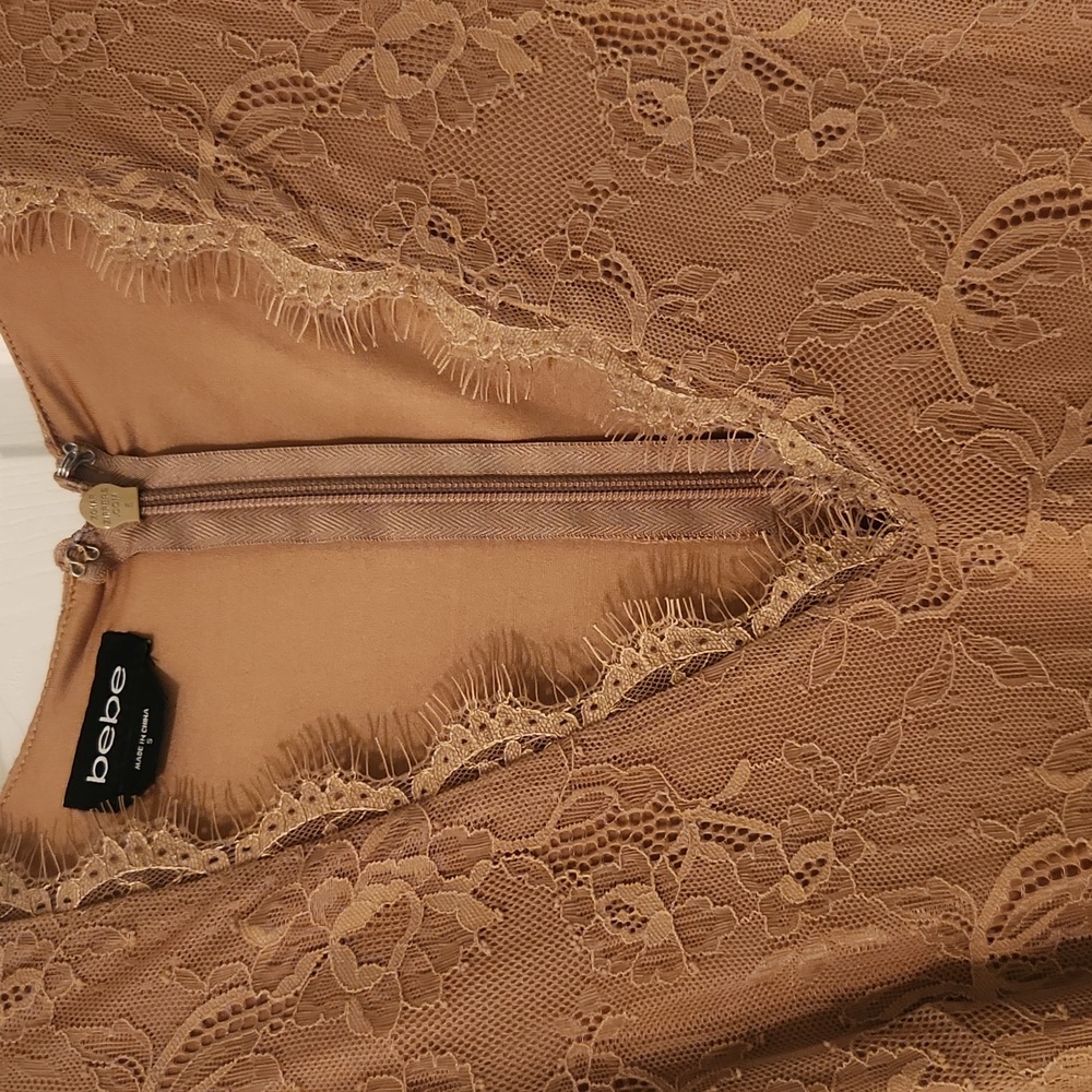 NWT Elegant Lace V-Neck Dress with Sash and Faux Leather - Picture 2 of 7